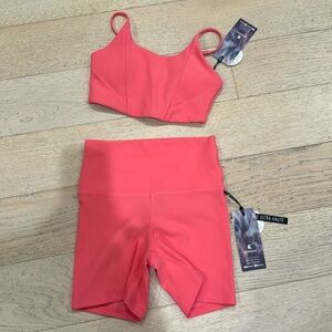 Pink workout sports bra XS and yoga shorts S